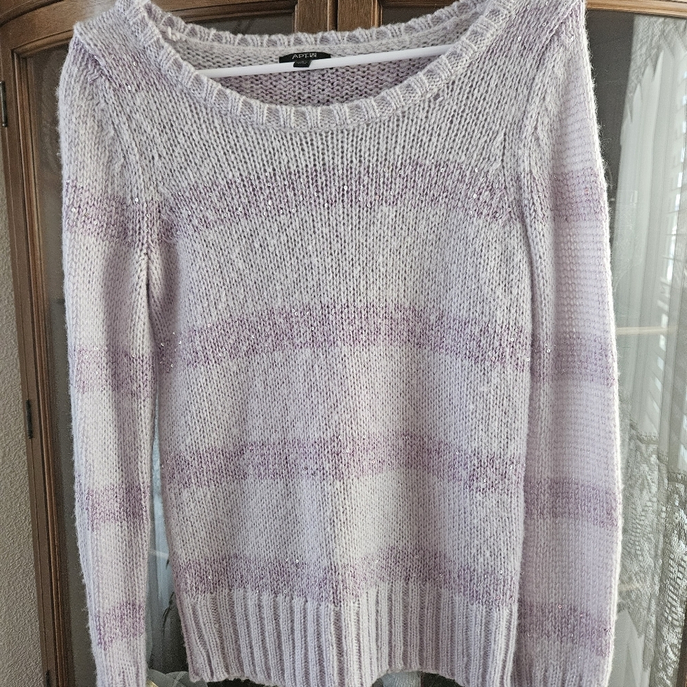 Sparkling  Lavender and White Striped Sweater. Small